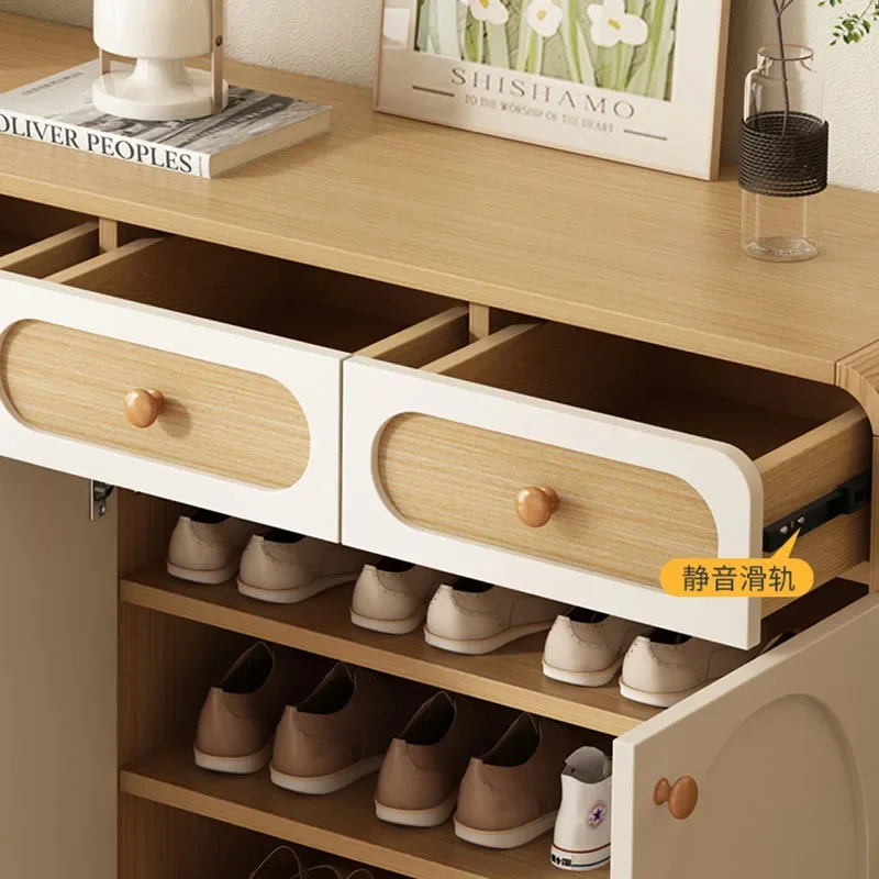 خزائن الأحذية الفاخرة حامل رف تخزين خشبي عرض خزائن الأحذية غرفة المعيشة الأبيض Scarpiera Salvaspazio شرفة الأثاث