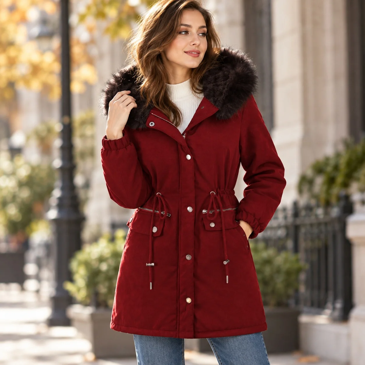 Hooded Long Sleeve Coat Regular Fit Casual with Cropped Japanese Korean Casual Coats Zipper Closure Autumn for Women