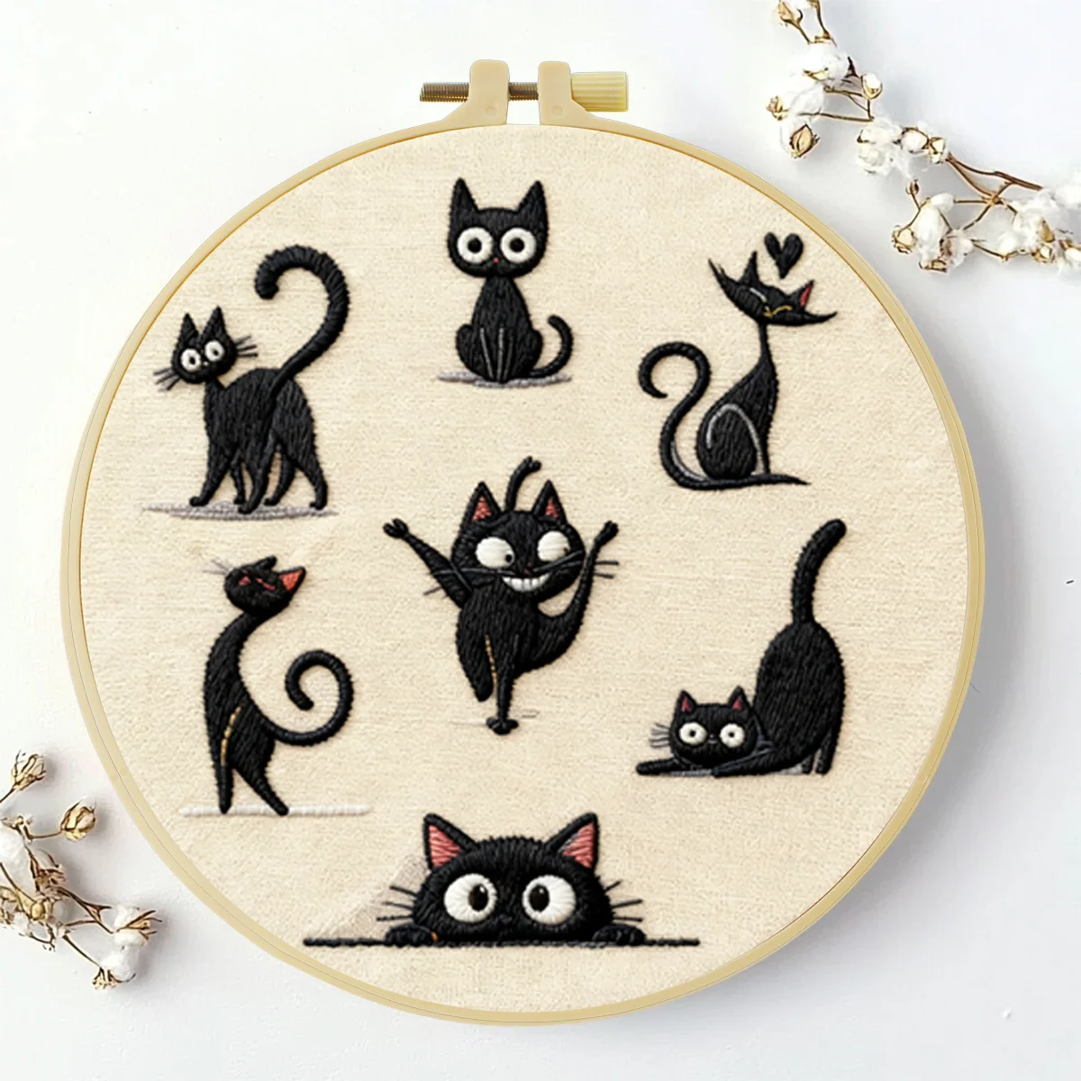 1 Stück 20X20CM/15X15CM 7,87/6,3 Zoll Katzen-Stickerei-Starter-Kit DIY-Kit DIY-Stickerei-Set Handarbeiten Heimdekorations-Set für Anfänger – Detail 2