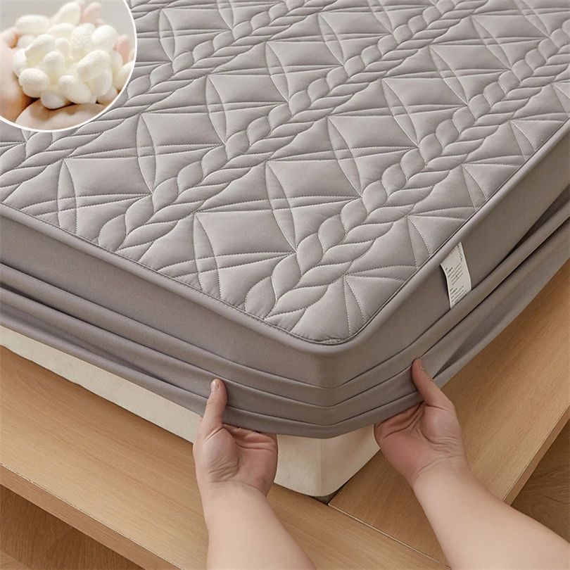 

Organic Cotton Mattress Cover with Mulberry Silk Fiber Breathable Quilted Fitted Mattress Topper Protector Soft Fitted Bed Sheet