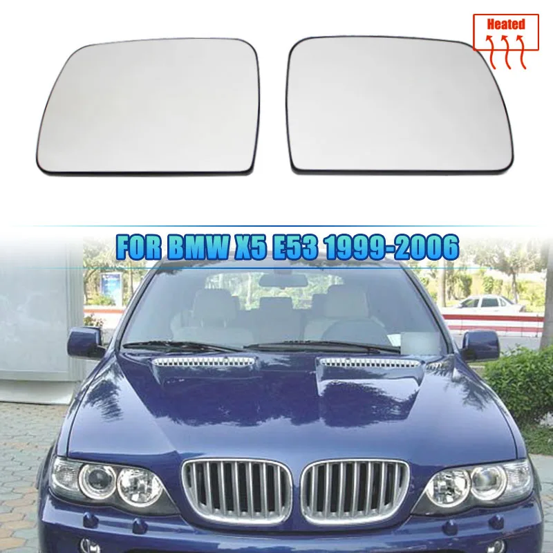 Links rechts beheiztes Rückspiegelglas für BMW X5 E53 99–06, weiß, langlebig, klar, 1999–2006