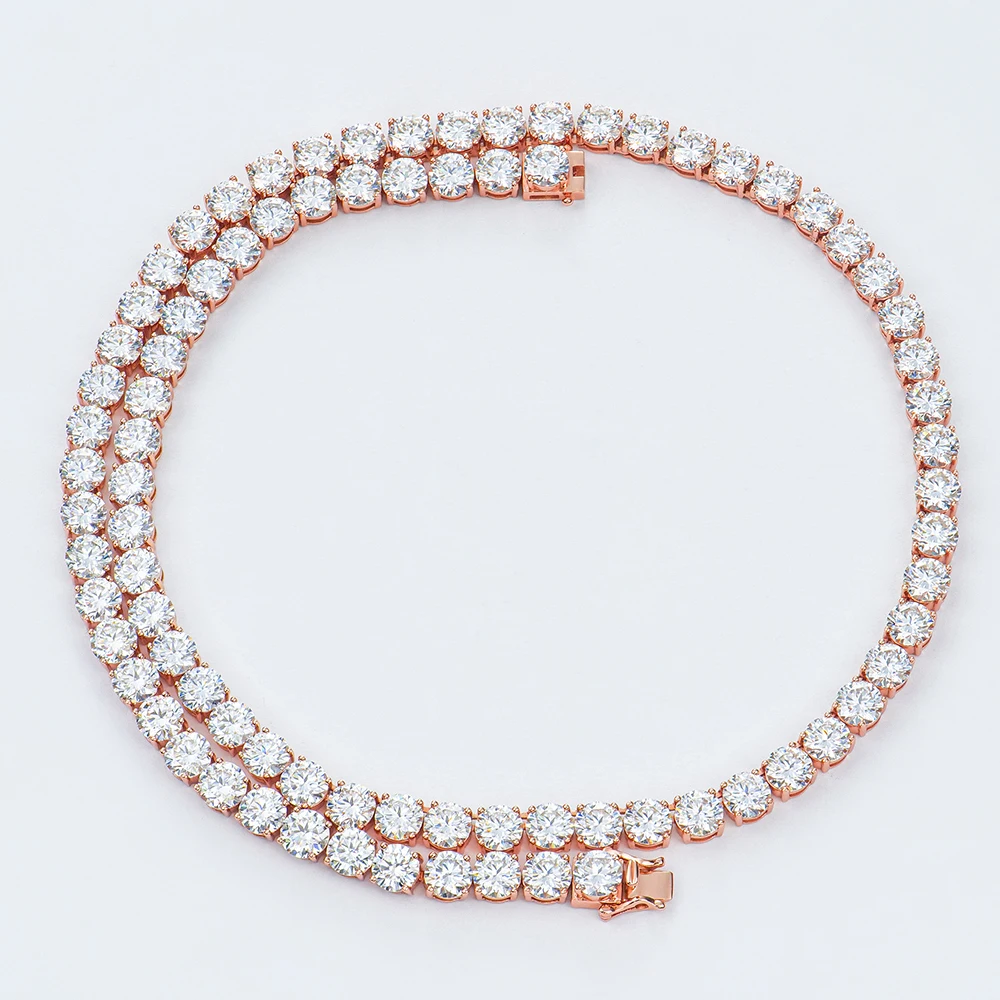 WholesaleHiphop Jewelry 925Silver Round Shape Moissanite Diamond 6mm Rose Gold Plated Tennis Necklace Fashion Jewelry For Gift