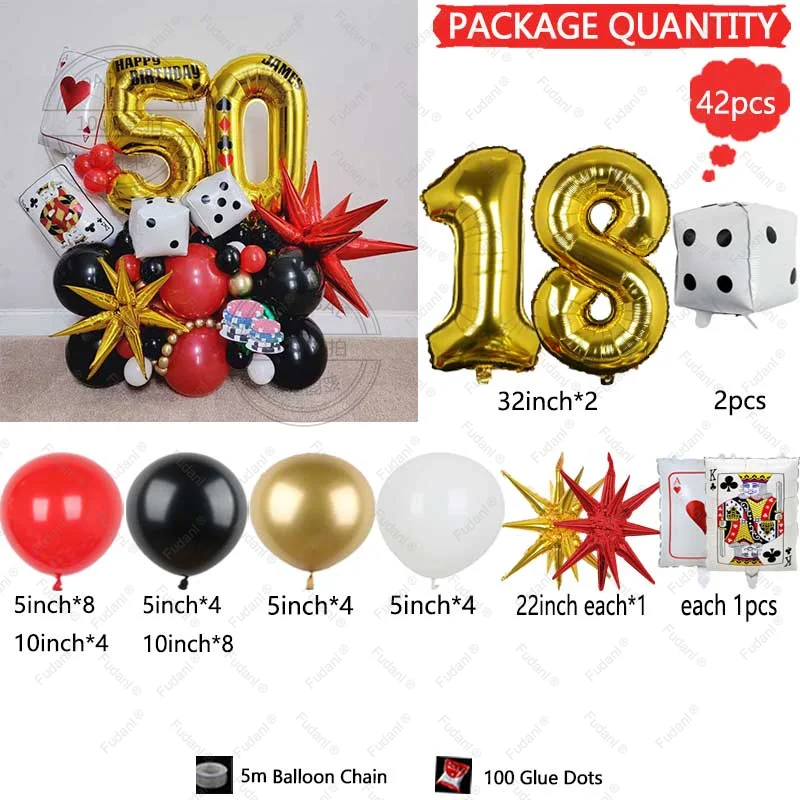 41 Stuks Poker Harten Q Folie Ballonnen Dobbelstenen Folie Ballon Casino Thema Party Volwassen Verjaardag Decor Las Vegas Party Poker thema Party