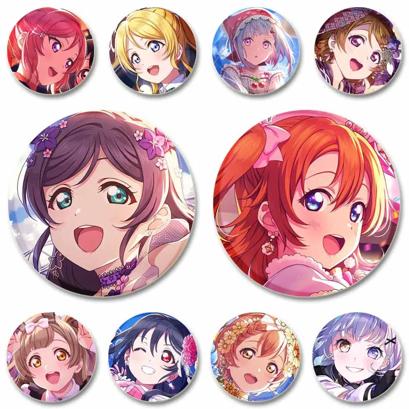 58mm Game Love Live Brooch Pin Cartoon Idol Eli Ayase Nico Yazawa Kotori Minami Icon Badges Cute Soft Button Pins for Gamer Gift