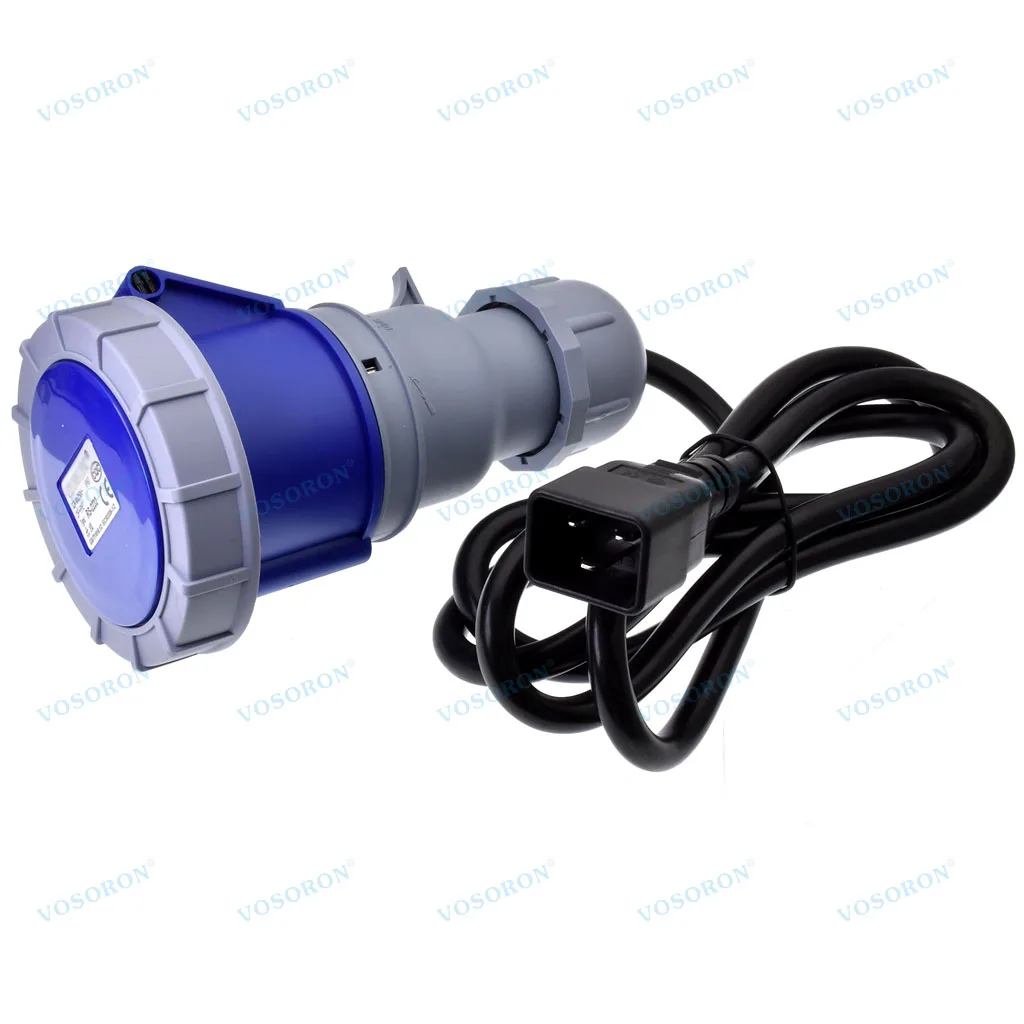 IEC 60320 C20 to 32A 2P+E IEC 60309 IP67 Waterproof Industrial Power Extension Cable Blue 2m