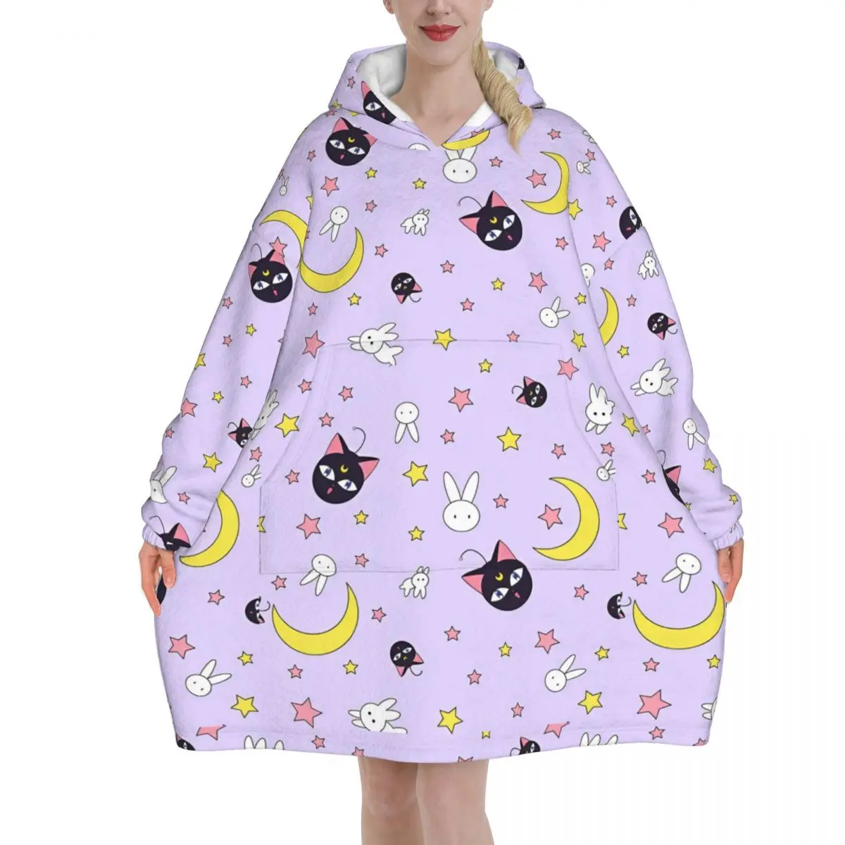 

Oversized Sailors Moons Luna Girls Anime Wearable Blanket Gifts for Women Men Ultrasoft Plush Warm Sweatshirt Blankets