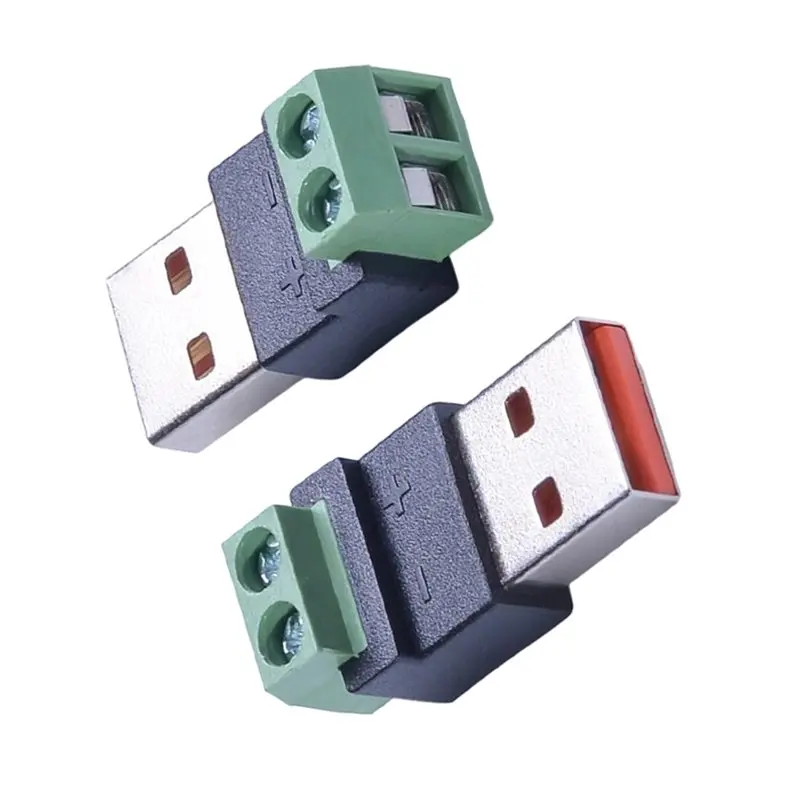 DTEN-USB Male To 2 Pin Screw Terminal Adapter 5Pcs 2 Pin Terminal Block 5A Solderless Terminal Connector