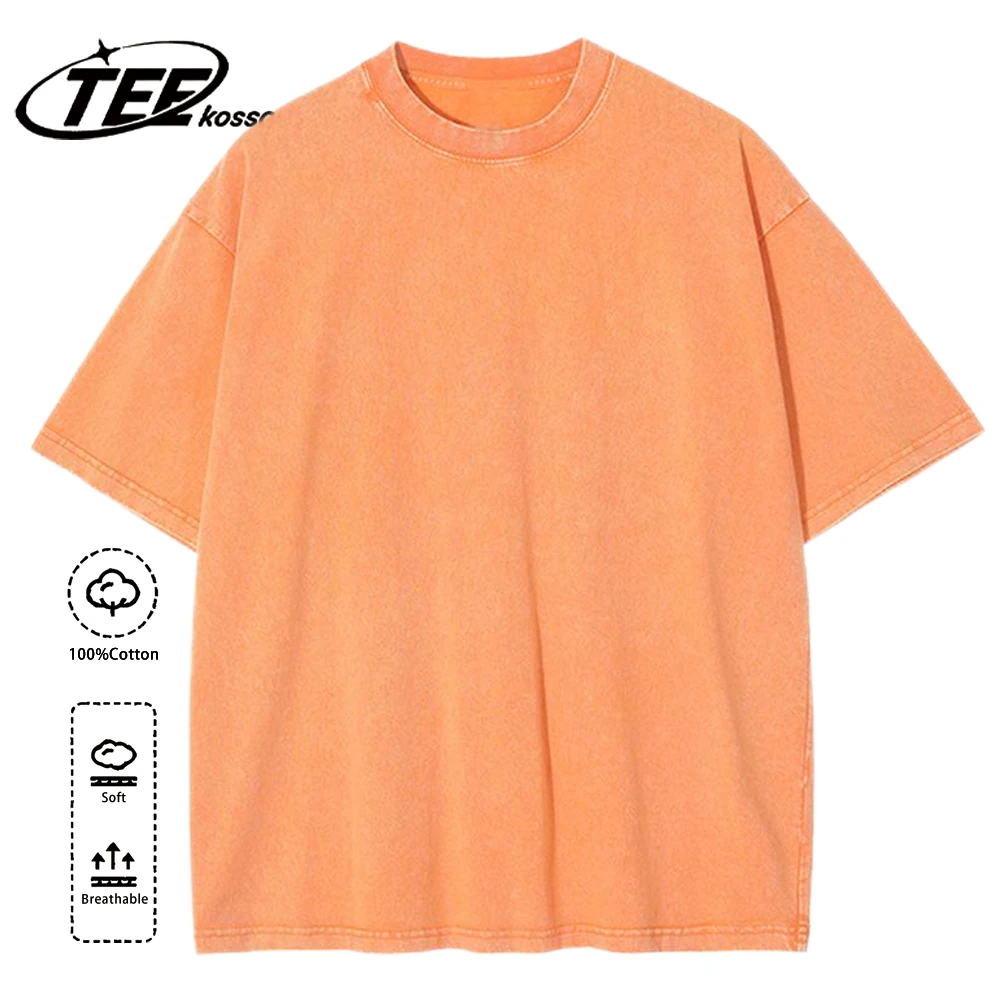 230g Baumwolle Retro Punk T-Shirt Drop Schulter Ärmel Männer Frauen Vintage Kurzarm T-Shirts einfarbige Hip Hop lose T-Shirts – Detail 16