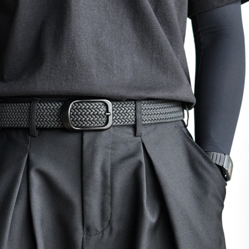 Weaving Belt Men's Fashionable Belt for Young Adults Casual Multifunctional Canvas Pants Belt with Elastic Golf Studs Fabric Lea