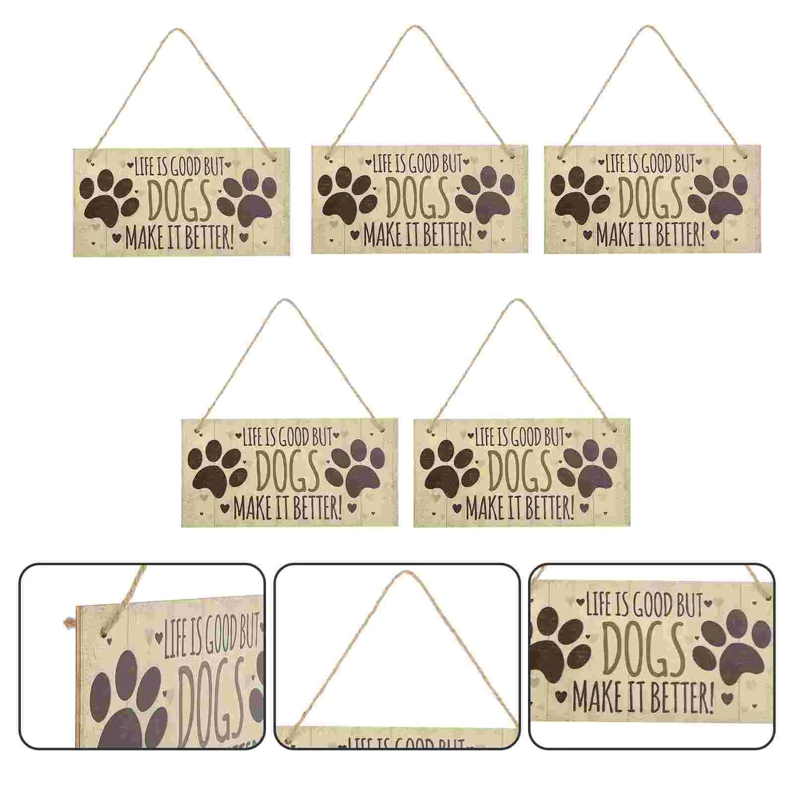 

5 Pcs Pet Sign Indoor Wall Decoration Wood Dog Warning Cute Sliding Signs Wooden Front Funny