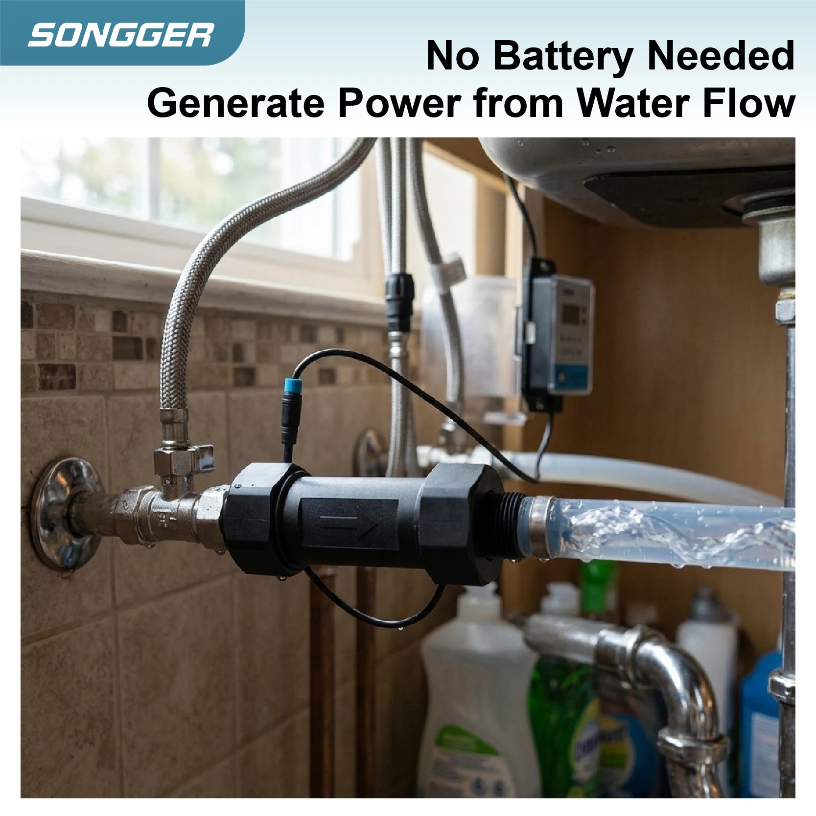 5V Micro Hydro Generator Water Flow Turbine DC 0.5W Inline Pipe Dual Thread Waterproof Mini Hydroelectric Power for Camping RV E