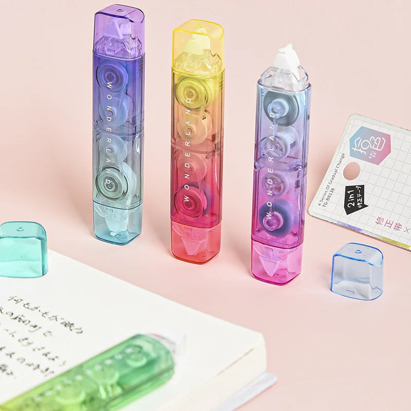 Ellen Brook 1 Uds. Precioso Kawaii colores del arco iris papelería bonita suministros escolares de oficina regalo cinta correctora de doble cabeza