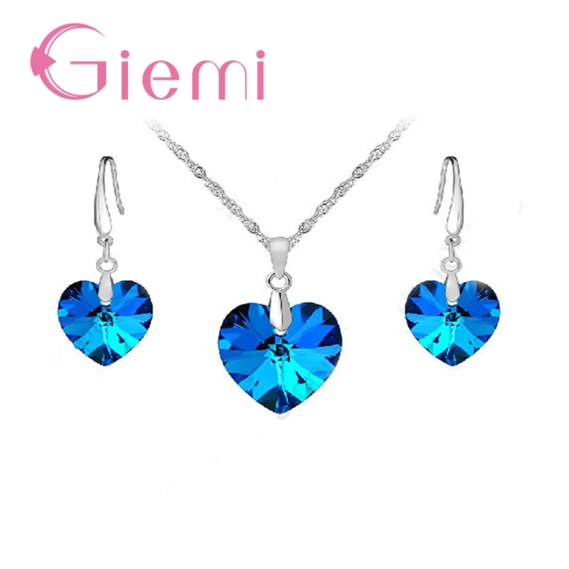 

Очаровательные комплекты ювелирных изделий из стерлингового серебра 925 пробы, романтическое сердце, кулон, ожерелье, серьги AAAAA, кристалл кубического циркония, горячая распродажа, подарок