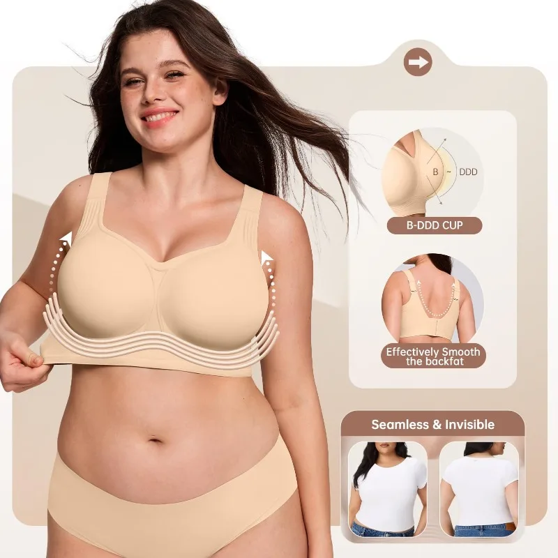 Soutien-gorge sans fil grande taille, maintien doux, sans couture, fin, léger, push-up, confortable, pour poitrine généreuse, lingerie féminine sans armatures
