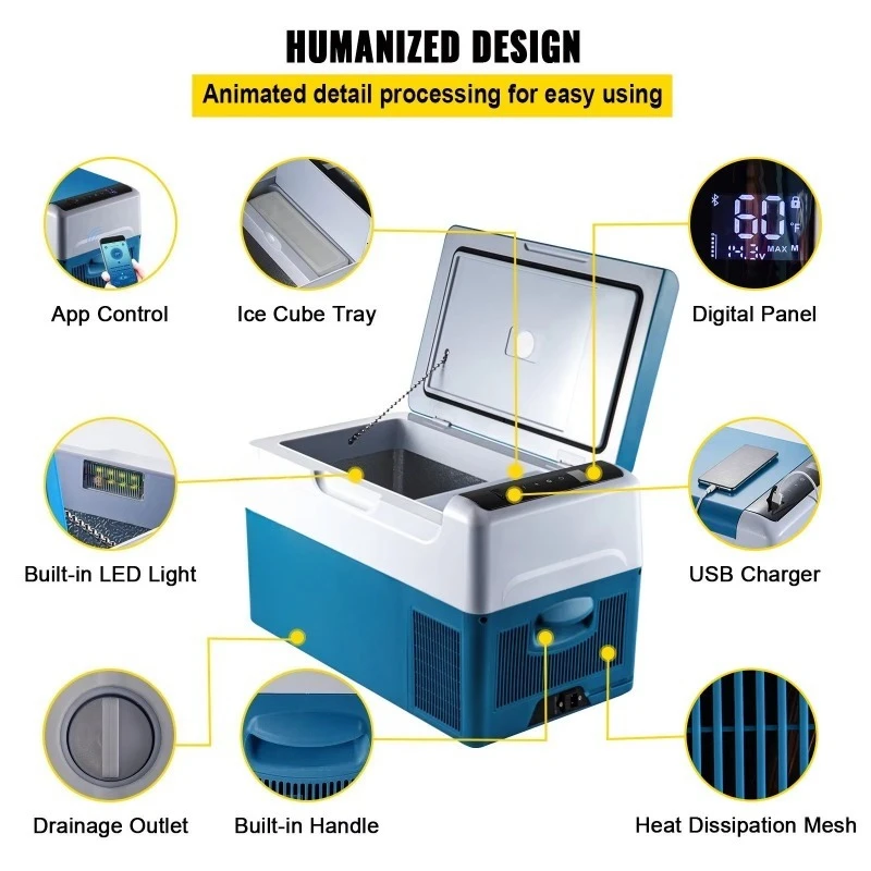 Portable car refrigerator, compressor cooler 12V DC 110-240V AC suitable for camping trips 6