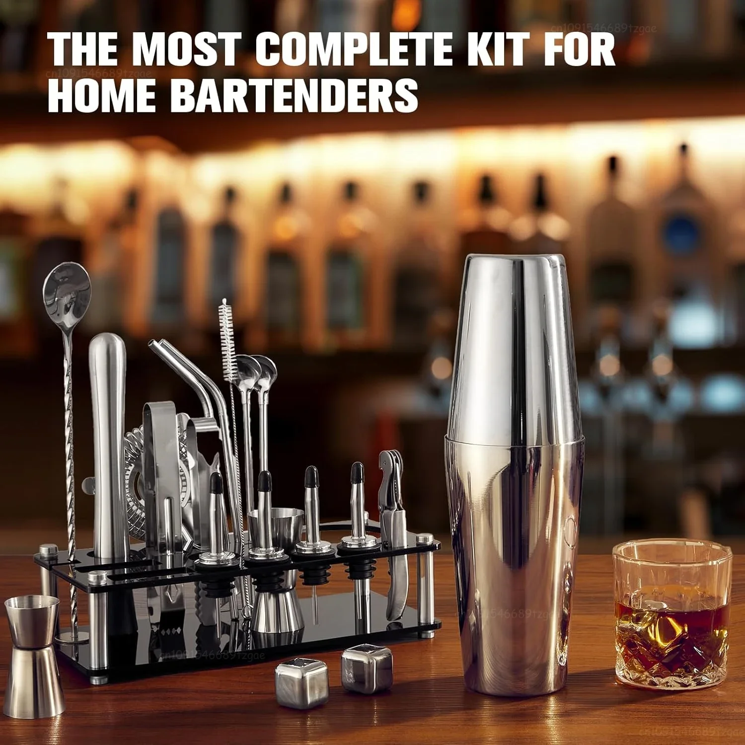 

Stainless Cocktail Shaker Set 23Pcs Bartender Kit with Acrylic Stand Professional Bar Tools for Drink Mixing, Home, Bar, Party