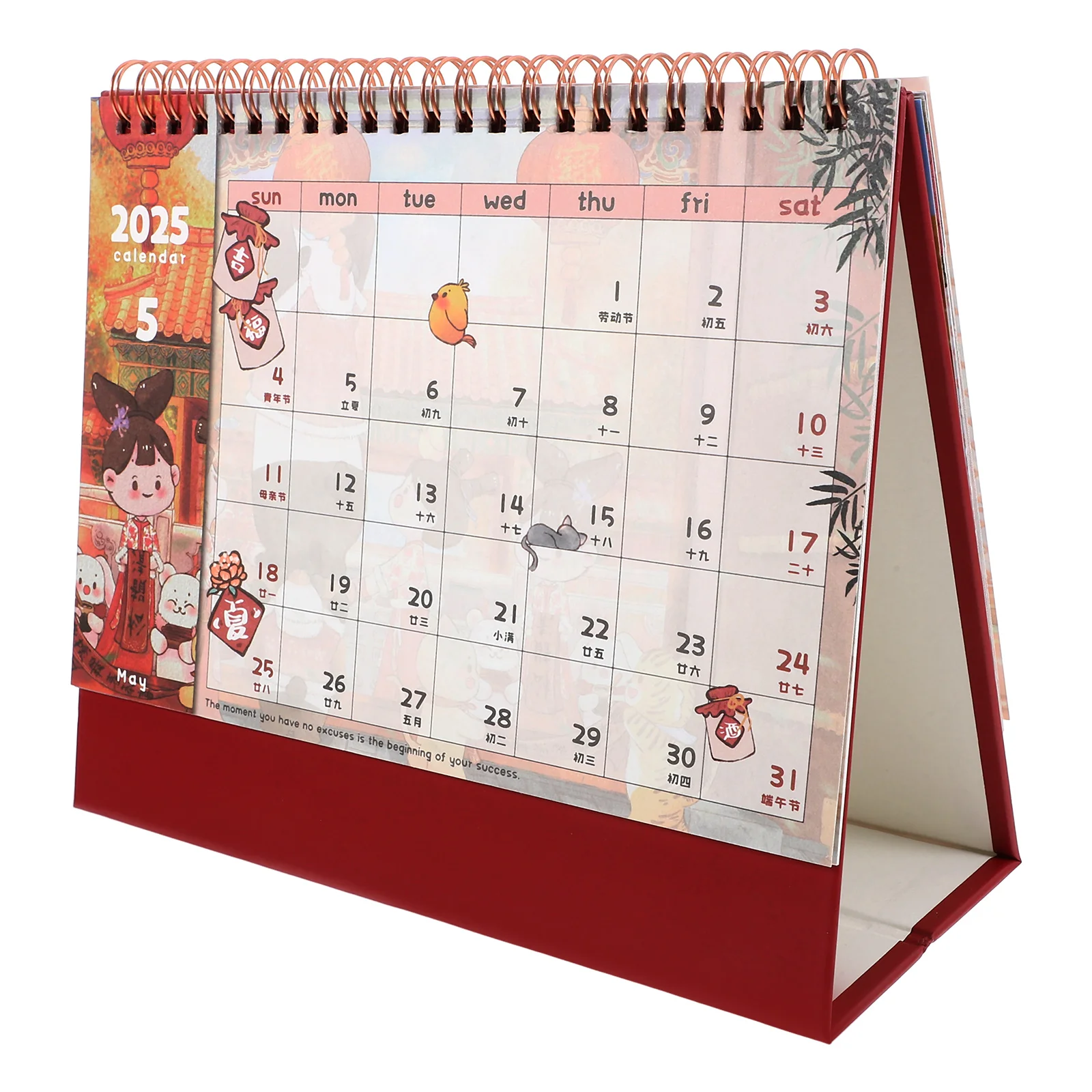 

2025 Desk Calendar Cartoon Chinese New Year Book Standing Snake Year Calendars Thick Board Double Coil Rings Cute