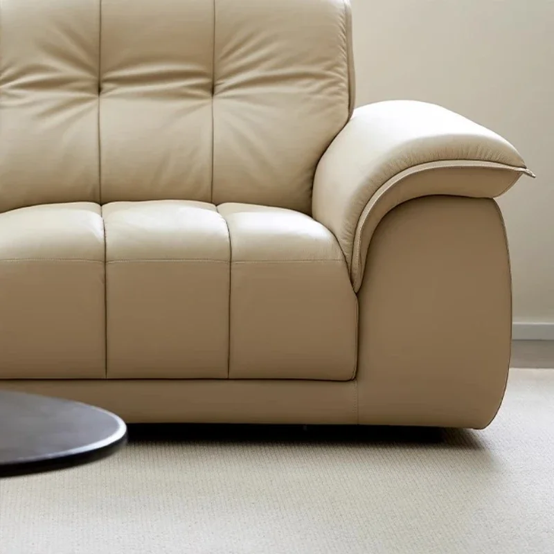 غرفة المعيشة الطبقة الأولى جلد البقر صف مستقيم البتلة أريكة 1-شكل الحد الأدنى الحديثة جلد طبيعي سحابة الاقسام كسول الأريكة #6