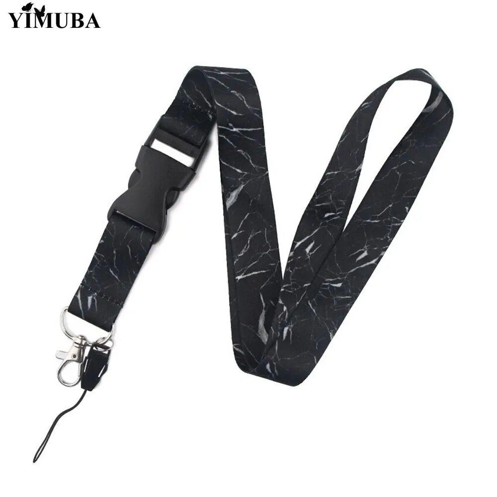 European Marble Printed Lanyard Keychain Minimalism Black White Ribbon Key Straps Mobile Phone Key Ring ID Badge Holders