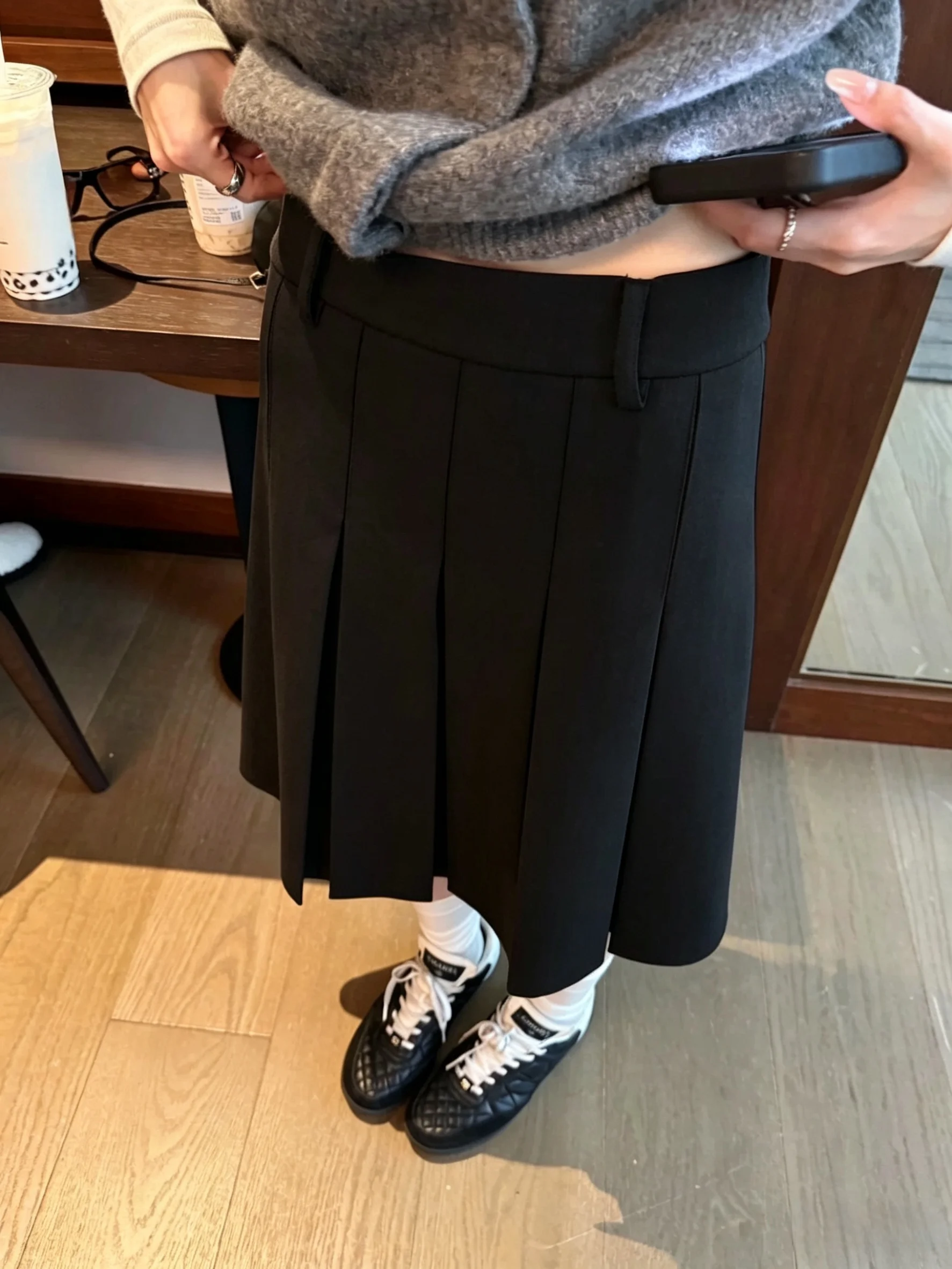 Slimming Pleated  Skirt Suit for Women Spring Summer High Waist A-Line Skirt Five-Quarter Length Belly Covering Pear Shape