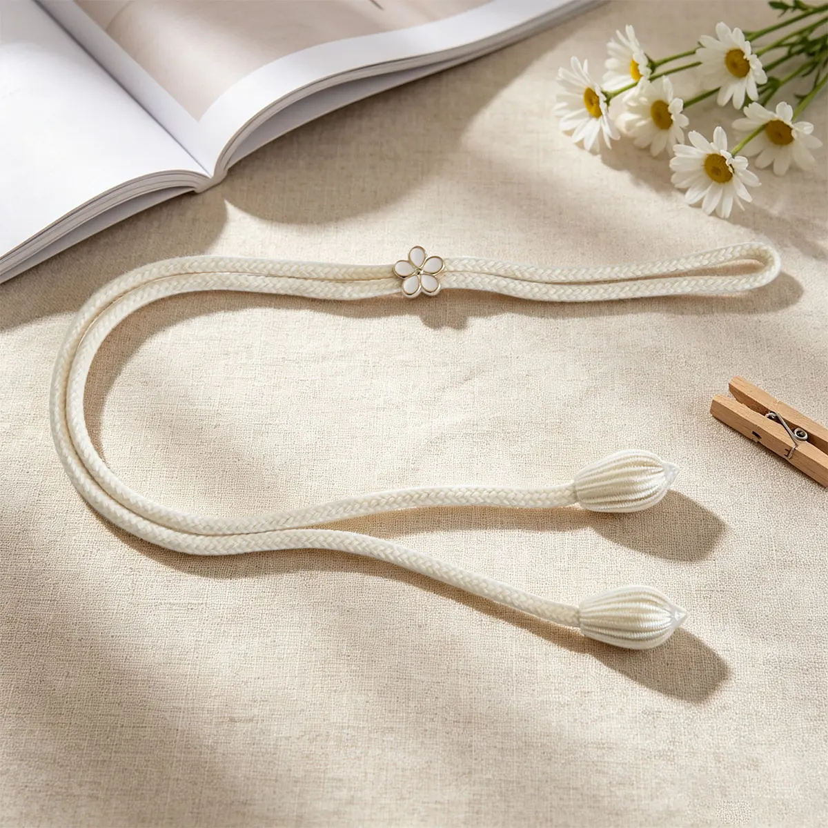 2pcs Flower Shell Tassel Curtain Tiebacks, Cream Japanese Wood Ins Style, Hand Woven Rope Window Decor for Bedroom Homestay view 4