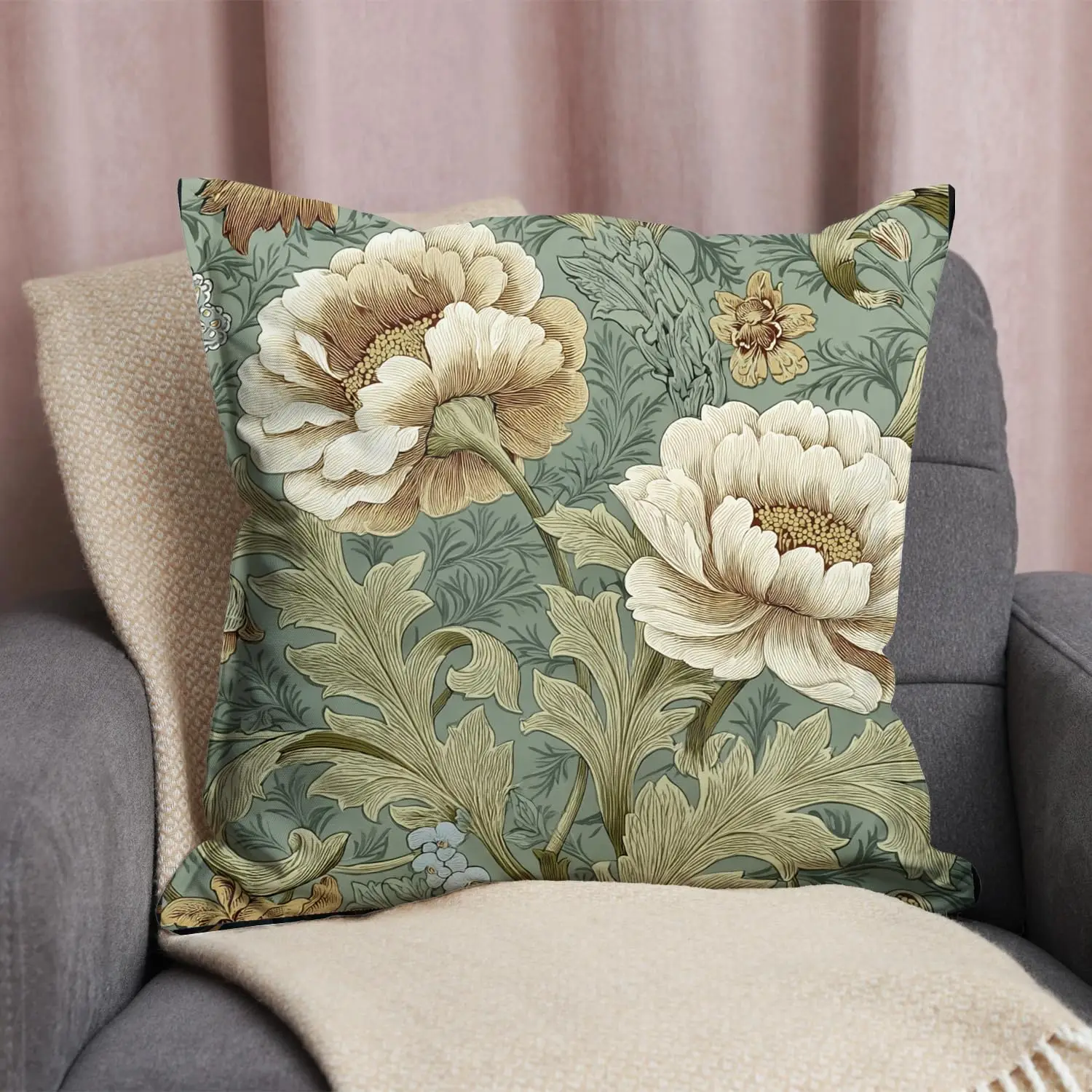 Vintage Botanical Peony Floral Pillow Covers 40x40cm Cushion Throw Pillow for Living Room Home Decor Accent