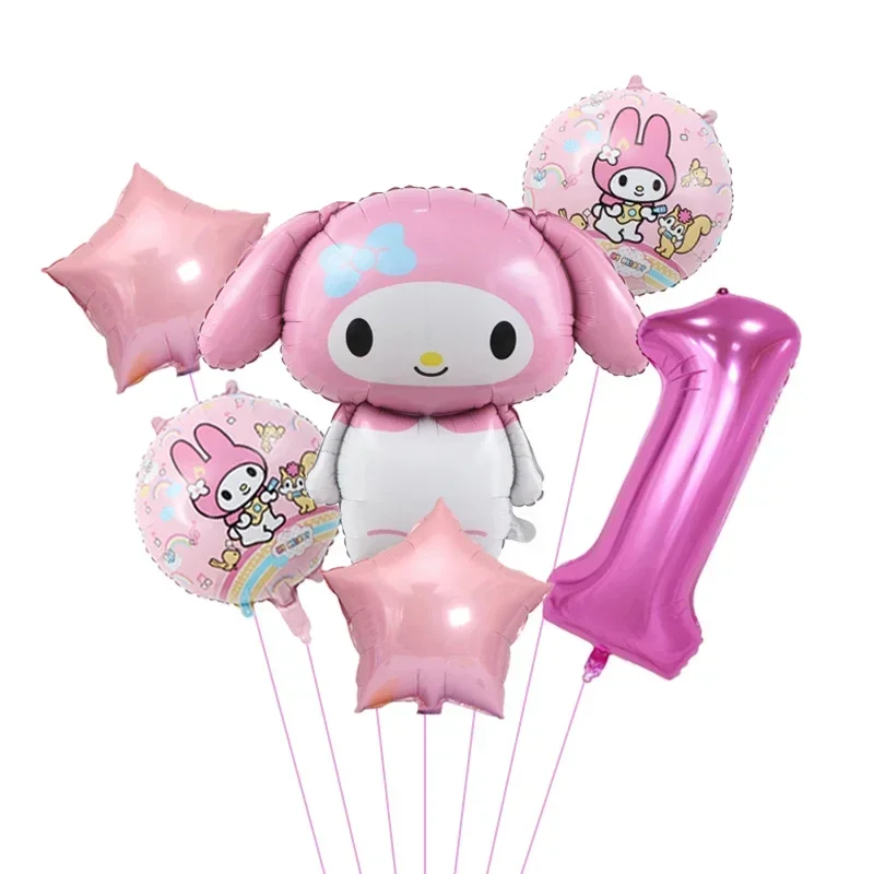 6pcs Cartoon Sanrio Cute Kuromi My Melody Cinnamoroll Foil Balloon 32 inch Number Set Children's Birthday Party Decorative Toys