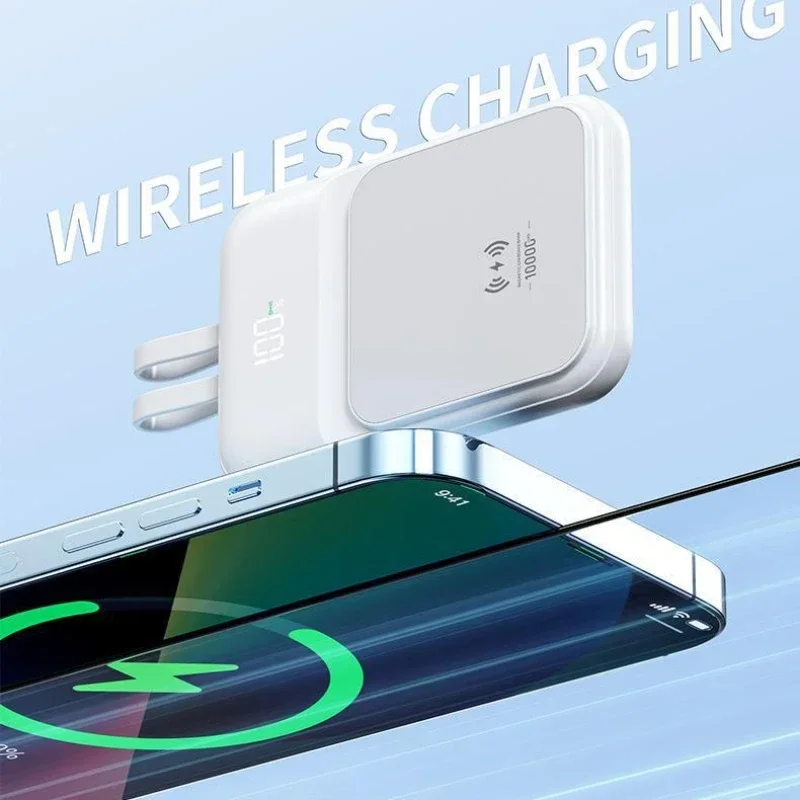 2025 New Magnetic Wireless Power Bank with Built-in Cable Magsafe Compact and Portable 50000mAh for iPhone Samsung Huawei Xiaomi