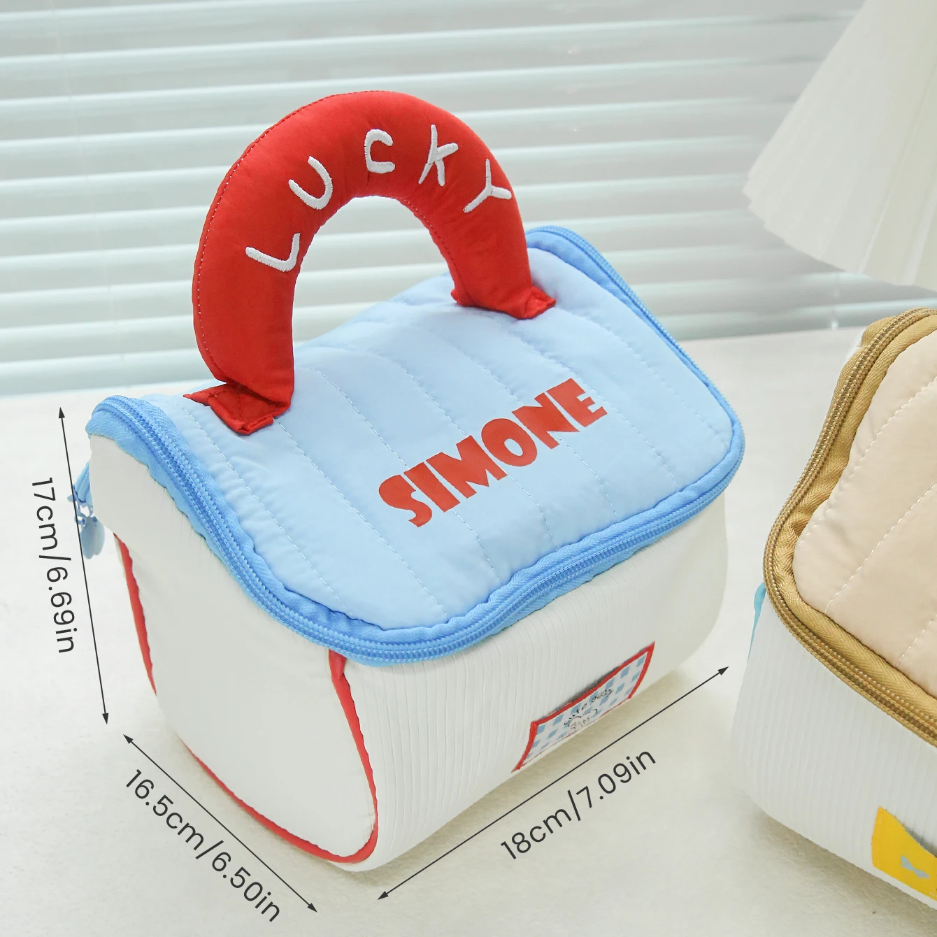 Custom Name Quilted Cosmetic Bag Personalized Hanging Makeup Organizer Portable Travel Wash Bag with Travel distribution bottle