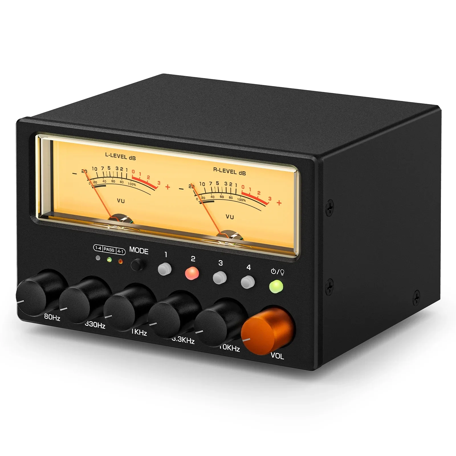 D5 4-Way Audio Switching Distributor 5-segment Stereo EQ Equalization HiFi Front-end with VU Meter