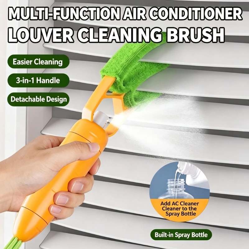 Blinds Cleaning Brush Set with ABS Construction, Three-Prong Heads, Integrated Sprayers, and Washable Removable Covers, X37F