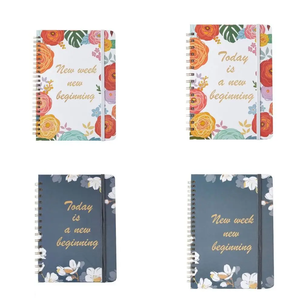 Flowers 2025 A5 English Notebook Goal Habit Schedules Agenda Diary Weekly Planner Diary Weekly Plan Loose-leaf Coil