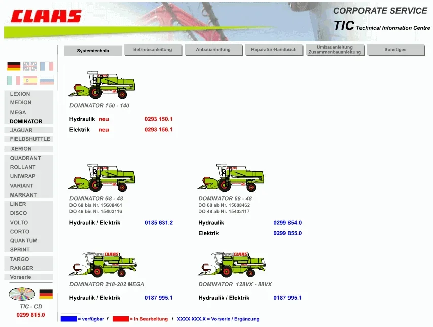 For Claas BIGTIC Technical Information