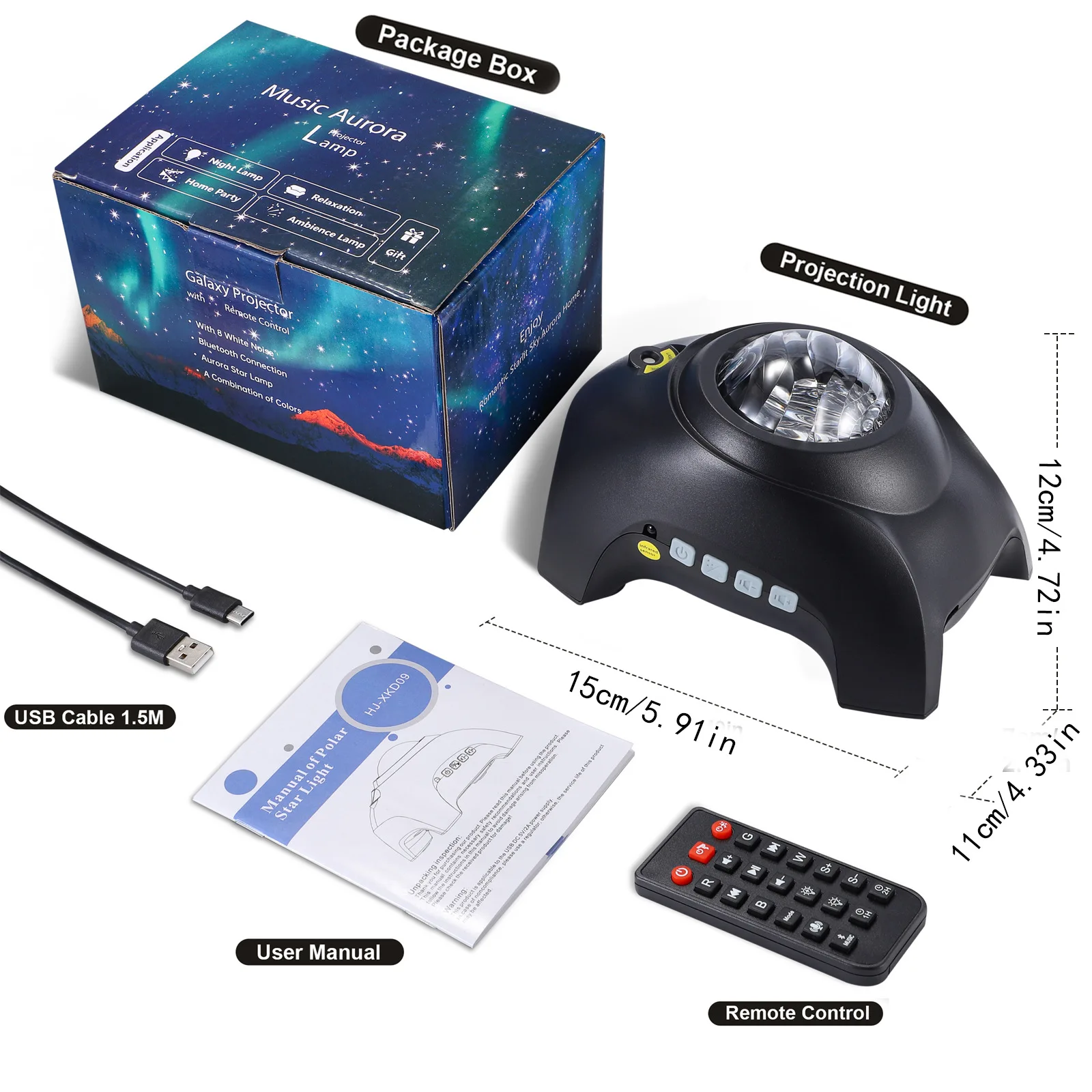 Usb Fantasy Aurora Borealis Projection Starry Water Pattern Light Laser Light All over the Sky Bluetooth Music Atmosphere