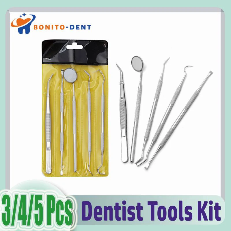 

3/4/5PCS Dentist Tools Set Stainless Steel Tooth Cleaning Tool Mouth Mirror Tweezers Probe Dental Kit Oral Hygiene Care