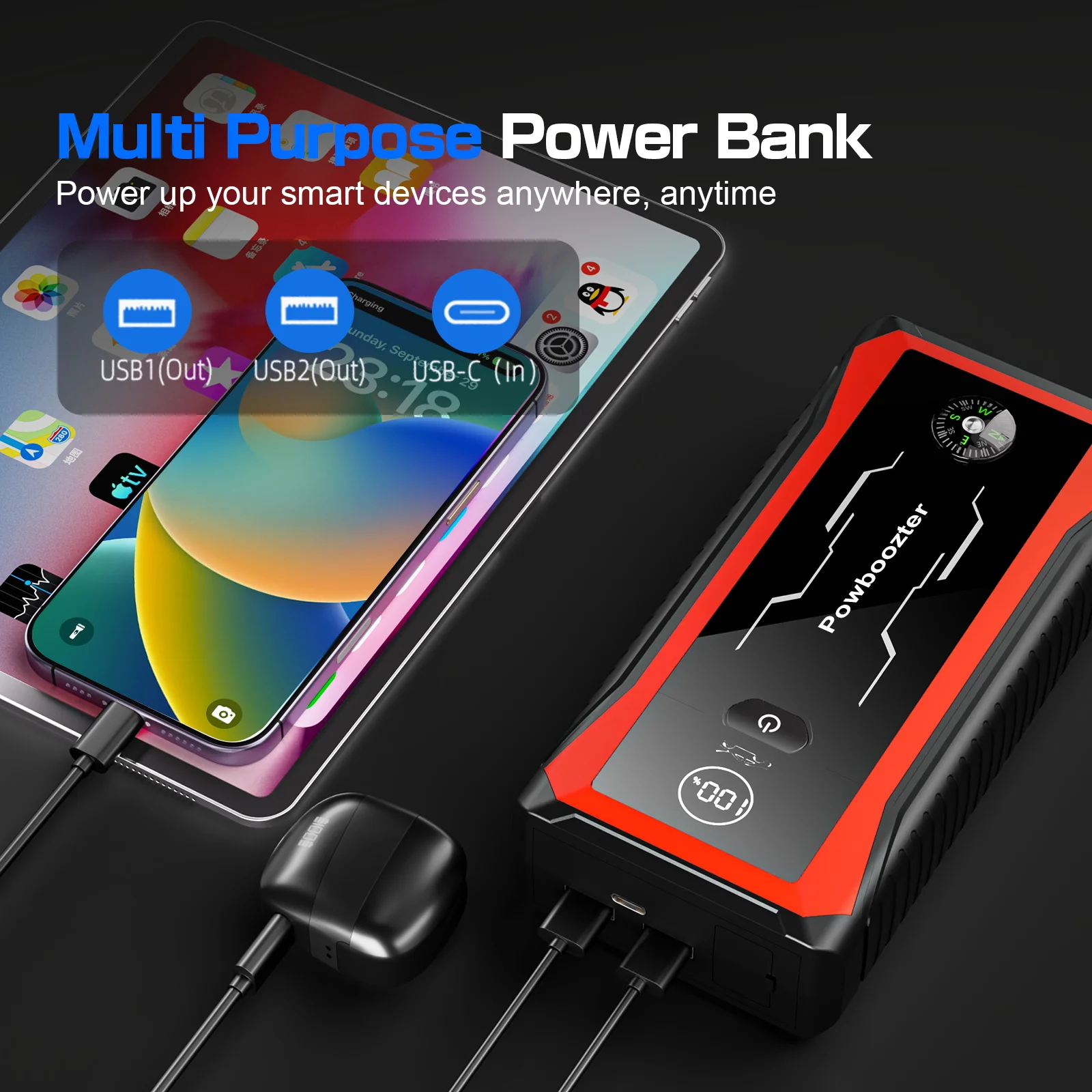 

Car Jump Starter, 6000A Peak Up To All Gas Or 2.64gal Diesel Engine, 50 Times 12V Auto Booster Battery Charger Jump Box With Qui