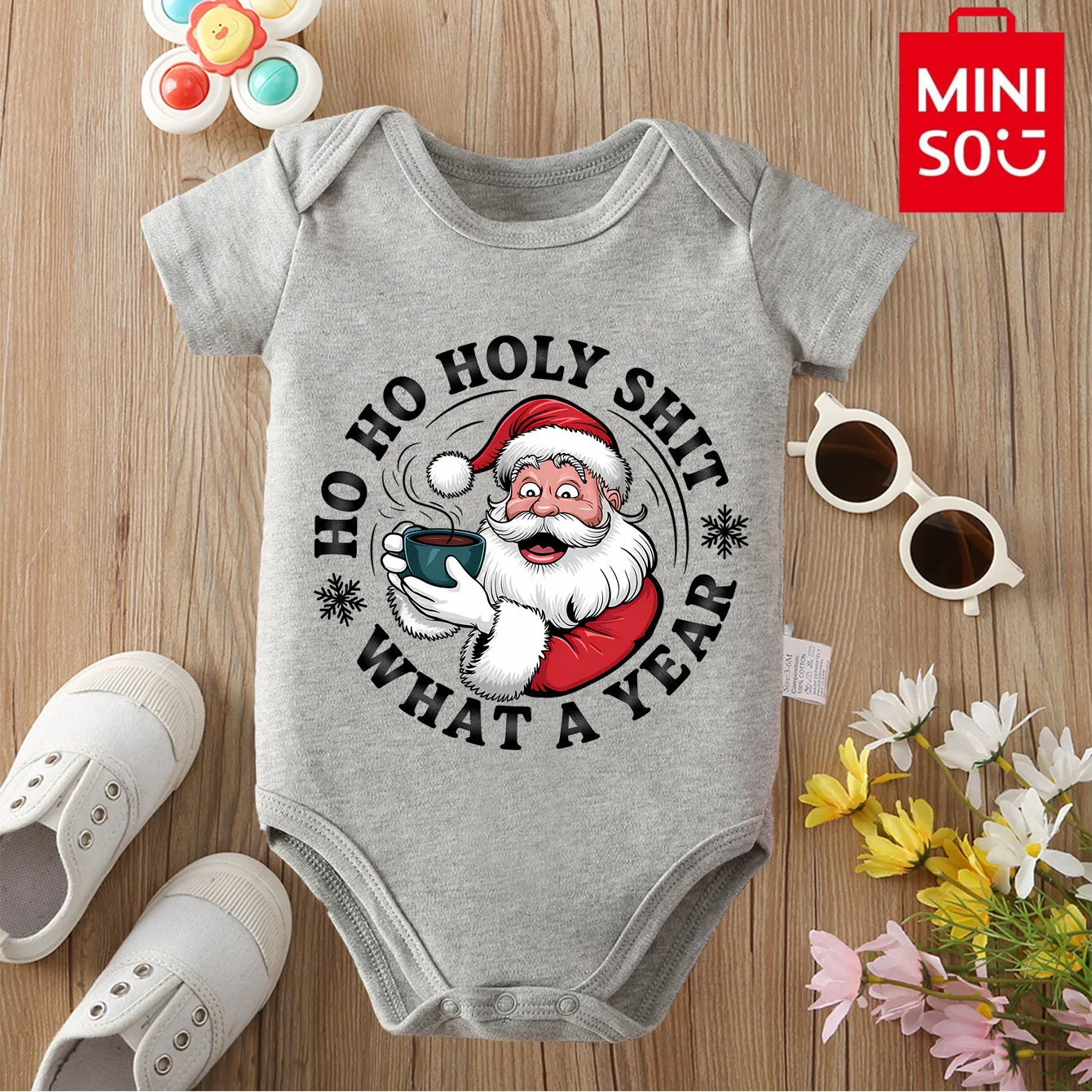 

MINISO милый Санта-ХОхо с Рождеством, комбинезон из 100% хлопка, боди для новорожденных 0-12 месяцев, лучший подарок для ребенка