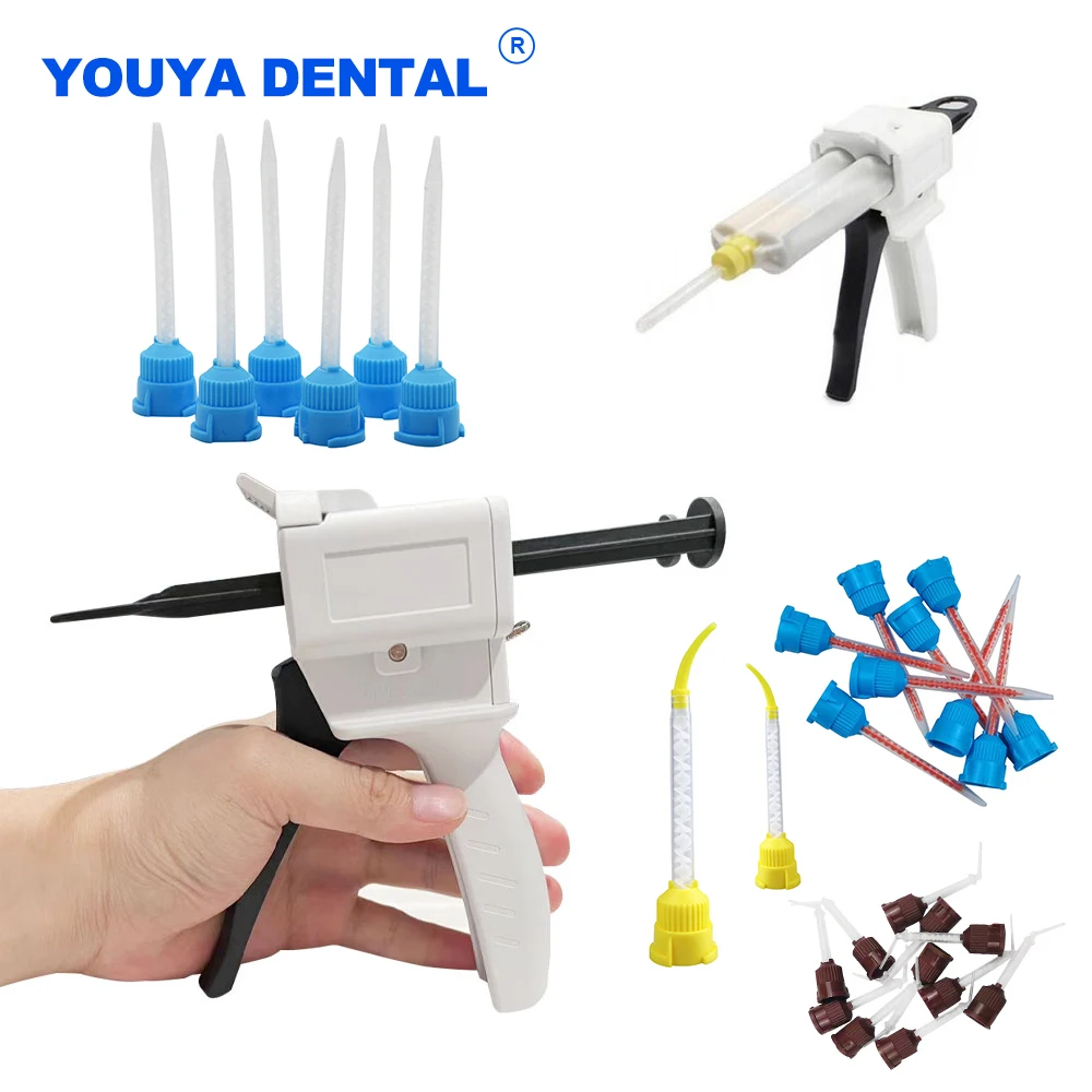 Universal Dental 1:1 Impression Mixing Dispensing Gun Dispenser Silicon Rubber Conveying Mixing Head Disposable Dentist Material