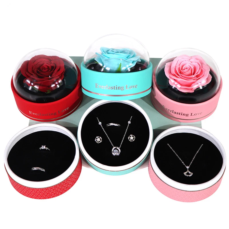 Round Eternal Rose Jewelry Box Exquisite Flower Earrings Necklace Ring Storage Display Case Valentine's Day Gift Packaging Box