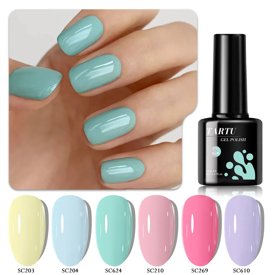 Zestaw 6-kolorowych lakierów do paznokci w żelu z brokatem w kolorach srebrnym, zielonym, białym, czerwonym i niebieskim. Jest odporny na wilgoć i chroniony przed promieniowaniem UV/LED.