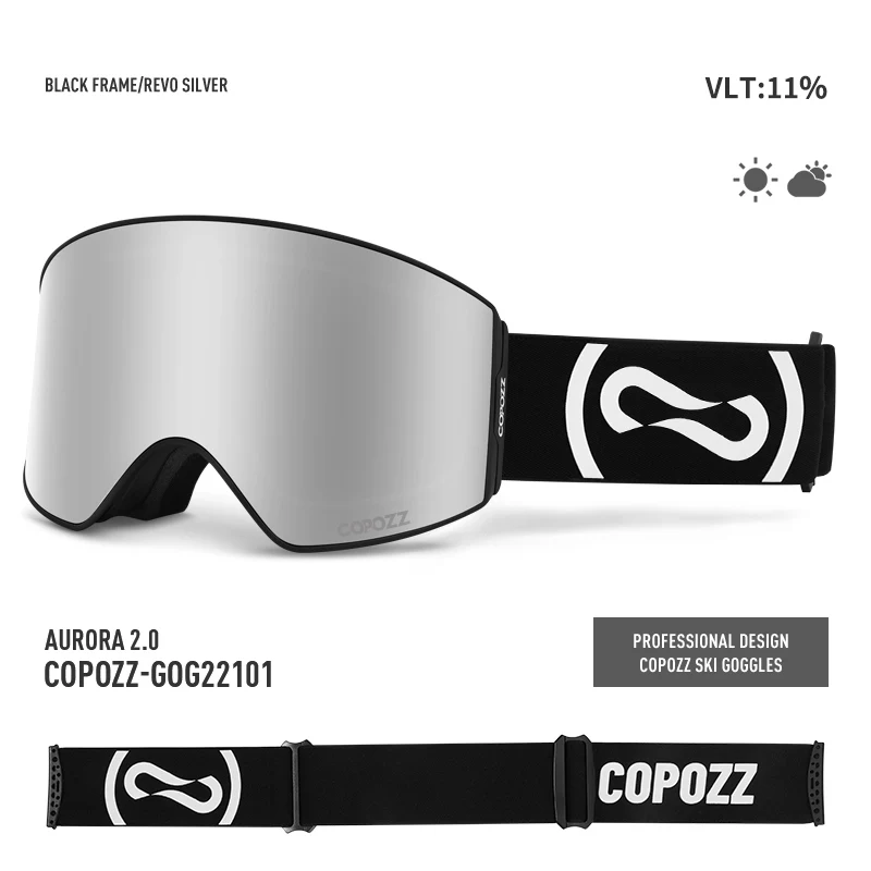 COPOZZ Magnetische professionelle Skibrille, UV400-Schutz, Antibeschlag-Skibrille für Männer und Frauen, Schnellwechsel-Linse, Snowboardbrille