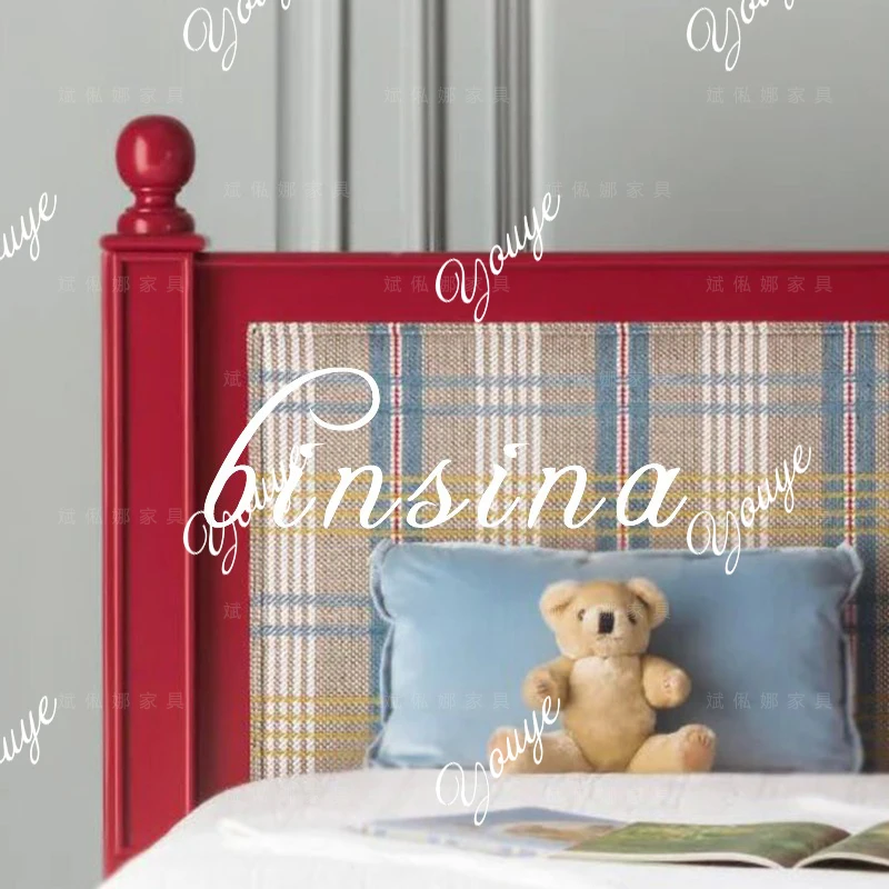 [المدينة الرجعية] سرير مفرد للأطفال/غرفة نوم رئيسية من الخشب الصلب الأحمر وسرير مزدوج/سرير فتاة جيدة للأولاد يمكن تخصيصها