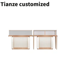 Customized-glass wooden round kisks window custom stand led tower spotlight cabinet set jewelry display showcase with light