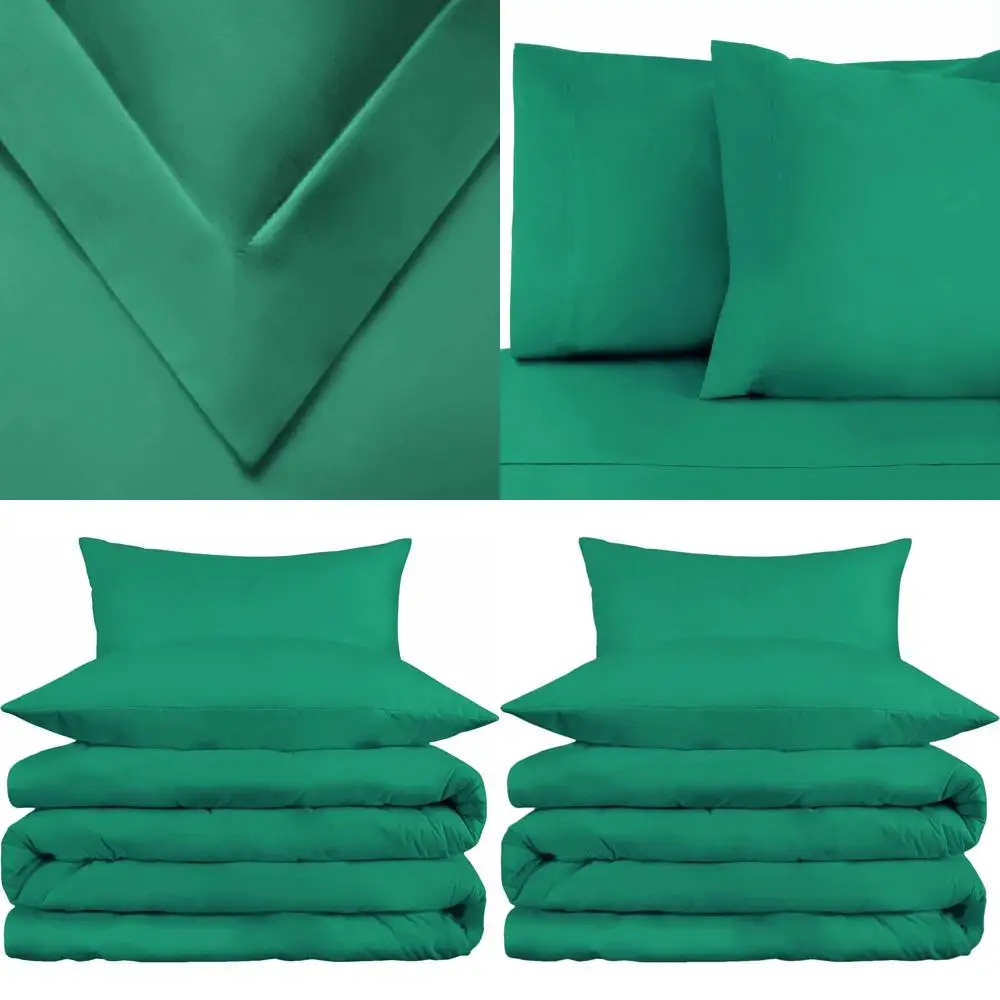 

800-Thread Cotton Blend Duvet Cover Set with Ties and Button Closure, Full/Queen, Hunter Green, Bedding Essentials