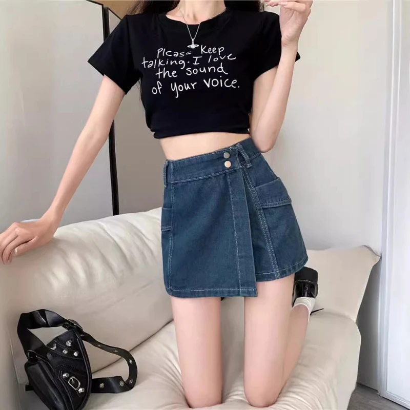 Retro American Denim Shorts for Women 2025 Summer New High-waisted Loose Slimming Hip-covering Wide-leg A-line Skirt Pants