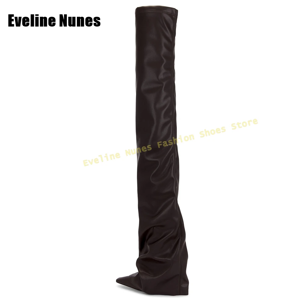 ساحة تو إسفين مطوي المنصة الأحذية 2025 الخريف الشتاء الوافدين الجدد الصلبة سحب على فتاة حار فوق الركبة الأحذية حجم كبير #2