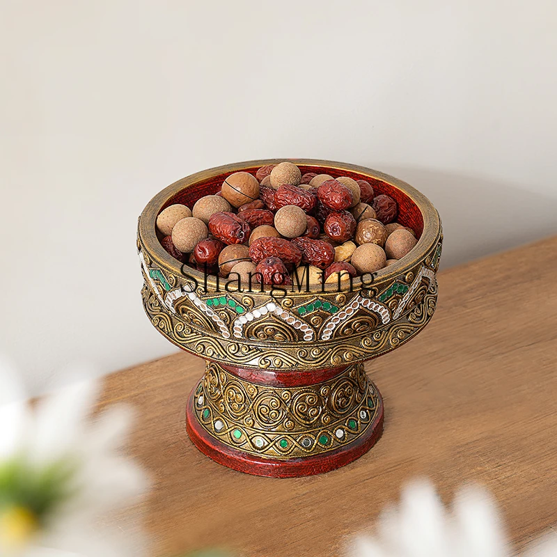 

CL fruit plate household living room coffee table solid wood melon seed Buddha fruit plate high foot offering plate
