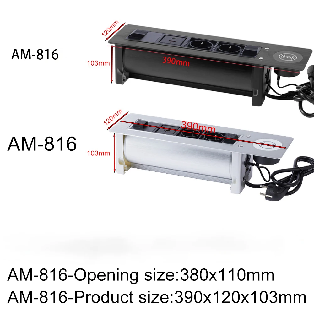 

Настольная розетка MANLEIKE, настольная розетка, встроенная автоматически скрытая розетка для офисного рабочего стола, 2 переменного тока, розетка с беспроводной зарядкой/USB/Type-C