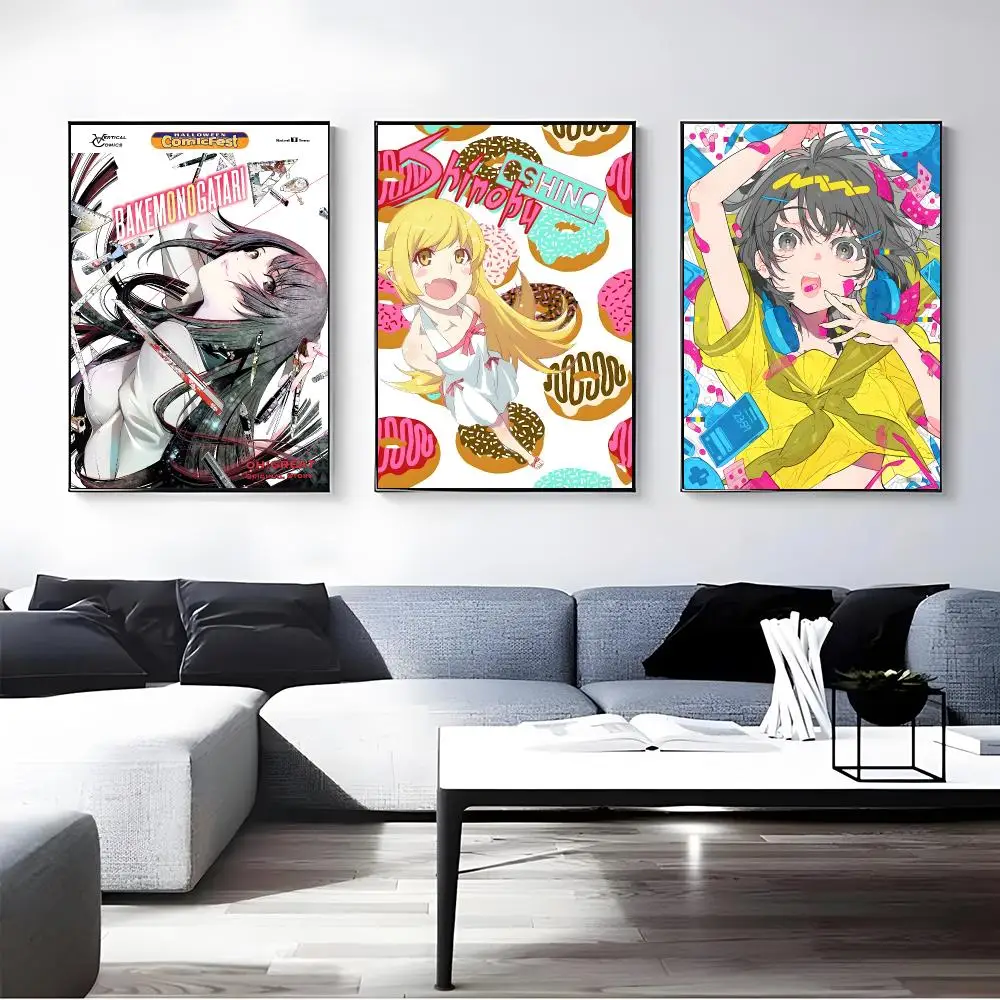 Anime Hitagi Senjougahara / Shinobu Oshino Poster Self-adhesive Art Waterproof Paper Sticker Coffee House Bar Room Wall Decor