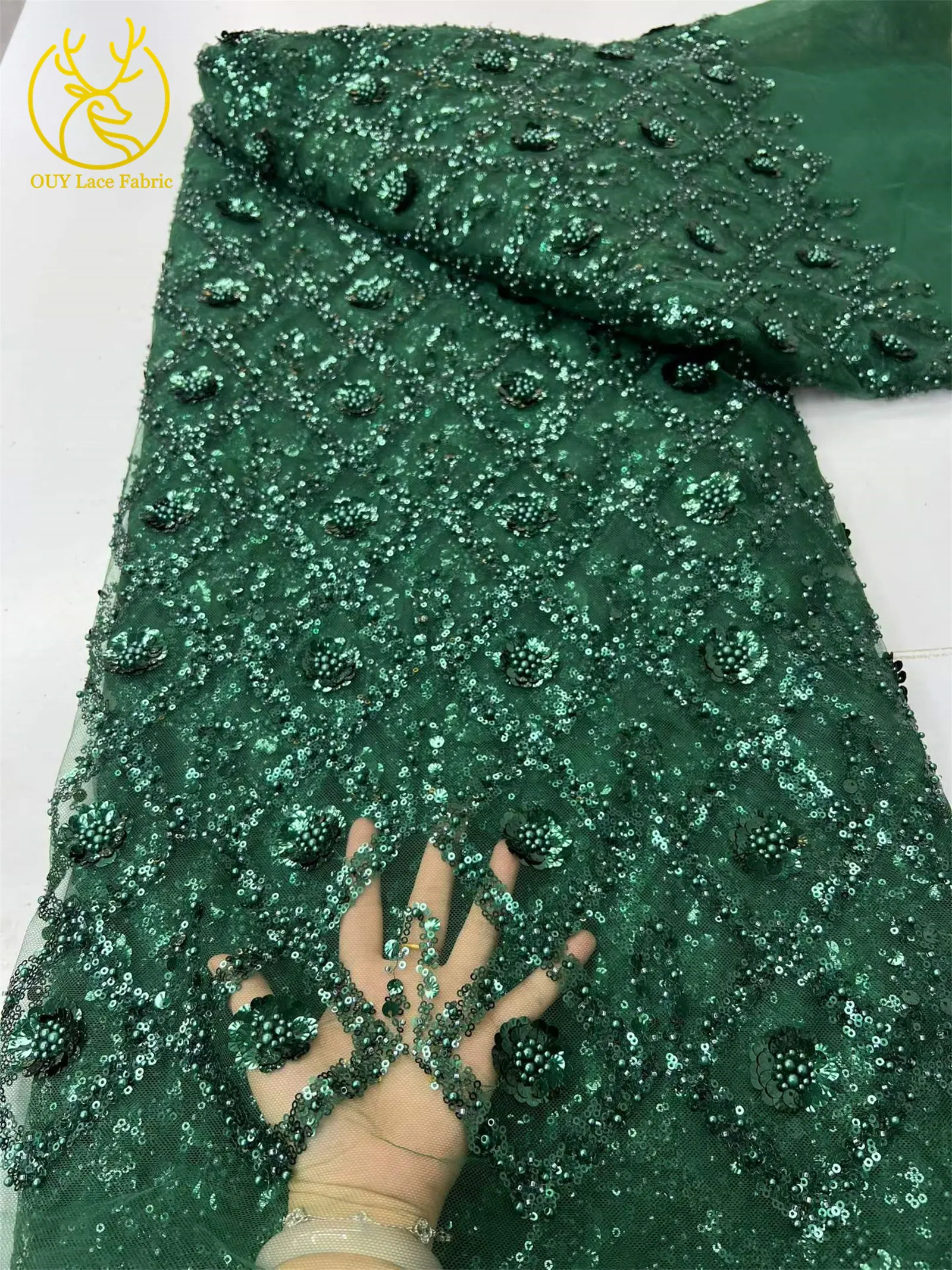 Roter exquisiter afrikanischer Pailletten-Tüll-Spitzenstoff 2026 – Hochwertiger mexikanischer Perlen-Tüll-Mesh-Spitzenstoff für Hochzeits- und Ballkleider zum Nähen – Detail 15